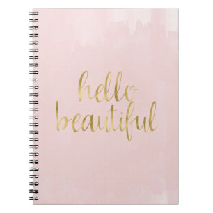 Caderno Espiral Aguarela Dourado cor-de-rosa olá! bonita