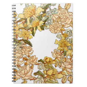 Caderno Espiral Aguarela floral do vintage da grinalda da flor do
