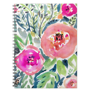 Caderno Espiral Aguarela Painterly do pêssego corajoso floral