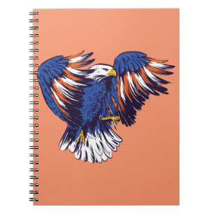 Caderno Espiral Águia Americana com Cores de Bandeira dos EUA