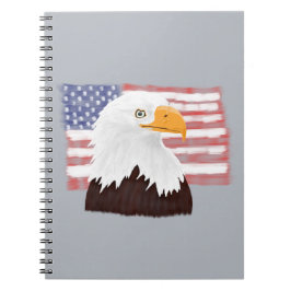 Caderno Espiral Águia Bald Americana e Bandeira - transparente nas