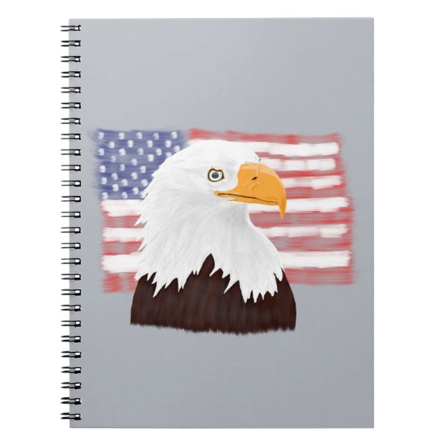 Caderno Espiral Águia Bald Americana e Bandeira - transparente nas (Frente)
