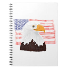 Caderno Espiral Águia Balda Americana e Bandeira - branco transpar