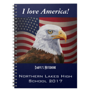 Caderno Espiral Águia e Bandeira Americanas