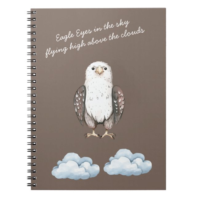 Caderno Espiral Águia Marrom Nuvens Poema Pássaro (Frente)