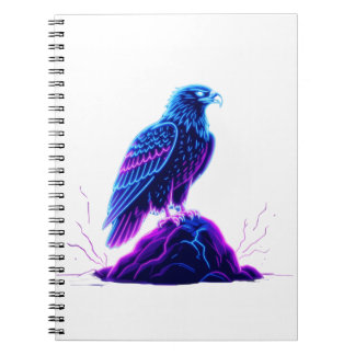 Caderno Espiral Águia Neon em Rocha Glowing – Estilo Cyberpunk