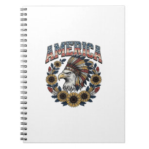 Caderno Espiral Águia Patriótica América Girassol Vintage