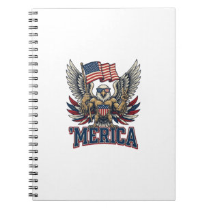 Caderno Espiral Águia Patriótica Merica Camisa Vintage Vetor Desig