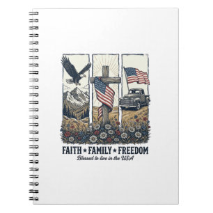 Caderno Espiral Águia Patriótica Vintage Fé Família Liberdade