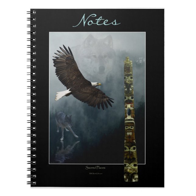 Caderno Espiral Águia-voadora, lobos e notebook Totem-polo (Frente)
