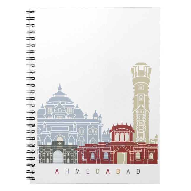 Caderno Espiral Ahmedabad skyline poster (Frente)