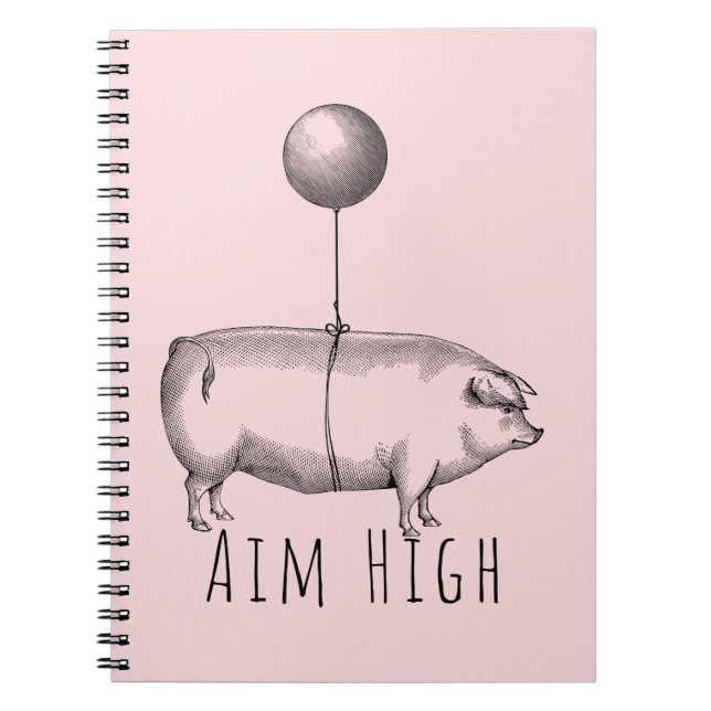 Caderno Espiral Aim High Cute Pig and Balloon Inspirational (Frente)