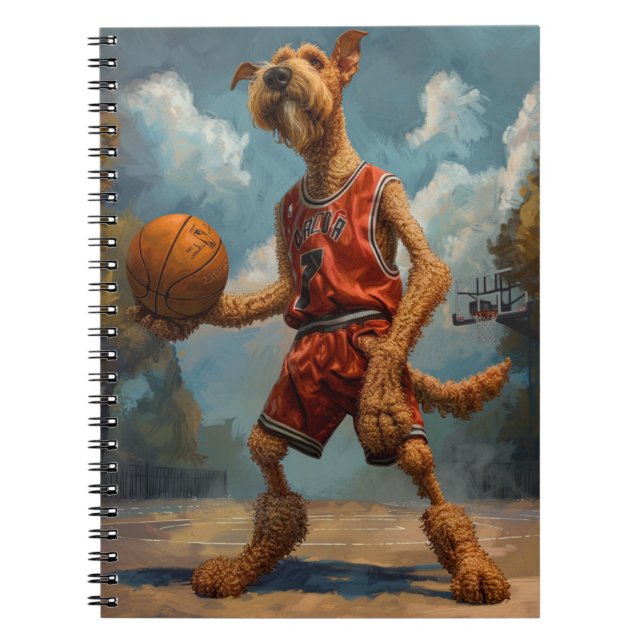 Caderno Espiral Airedale Dog Jogando Basquete (Frente)