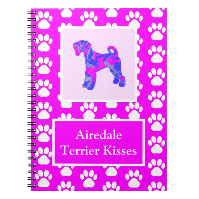 Caderno Espiral Airedale Terrier Dog Kisses Silhouette Cute P&B (Frente)