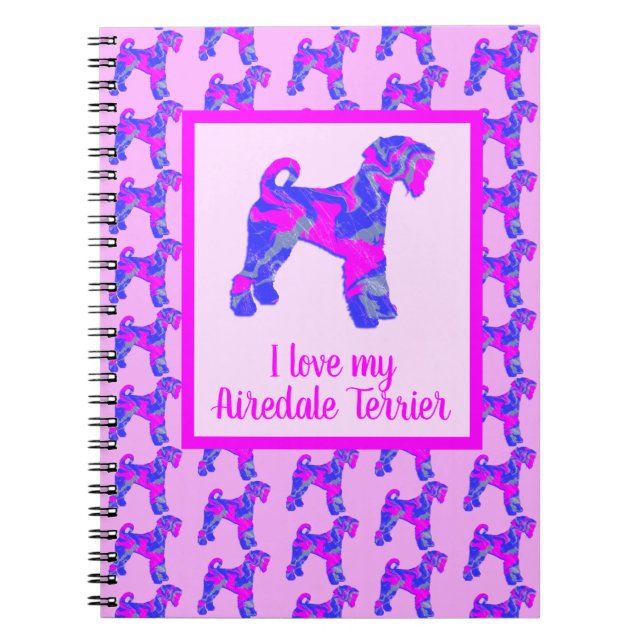 Caderno Espiral Airedale Terrier Dog Lover Rosa e Azul Silhueta (Frente)