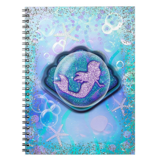 Caderno Espiral Ajustado Seashell para uma Sereia Glitter Girls Ma (Frente)