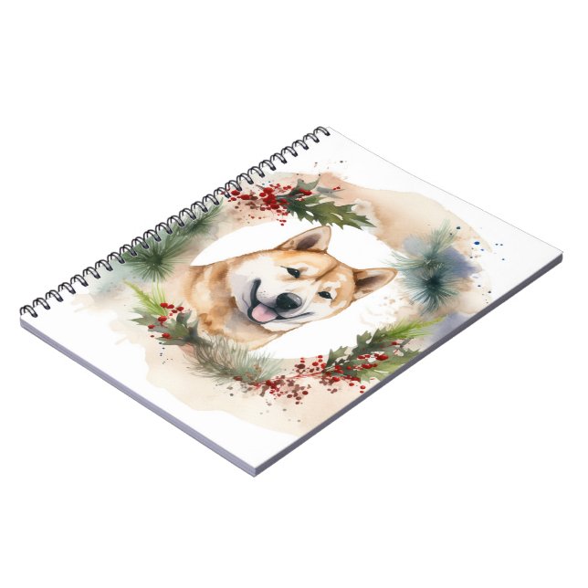 Caderno Espiral Akita Christmas Wreath Festivo Pup (Left Side)