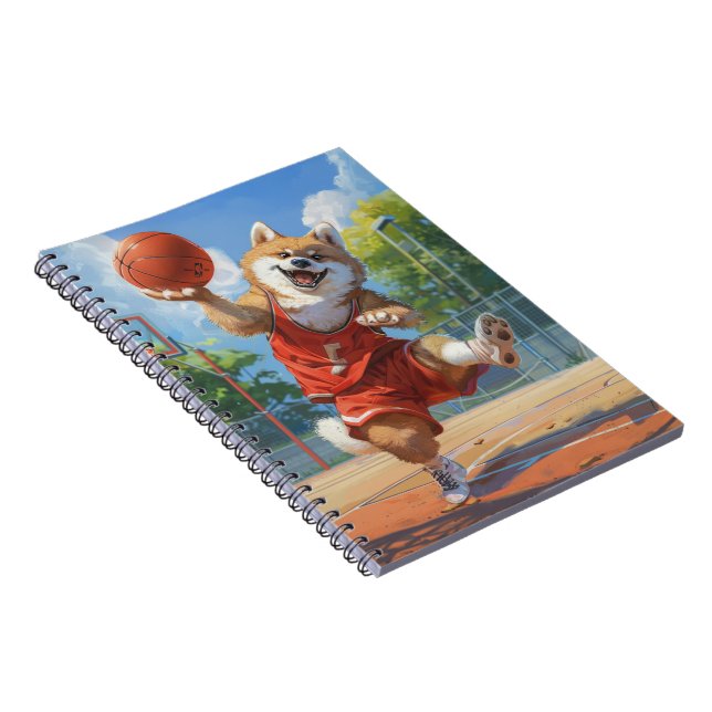 Caderno Espiral Akita Dog Jogando Basquete (Lado Direito)
