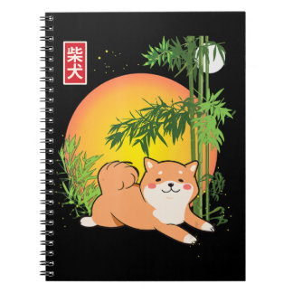 Caderno Espiral Akita Shiba Inu Cão Do Japão Bamboo Fireflies Moon