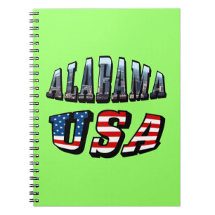 Caderno Espiral Alabama Picture e USA Flag Font