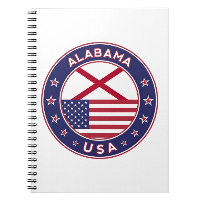Caderno Espiral Alabama, t-shirt do Alabama, adesivo do Alabama, (Frente)