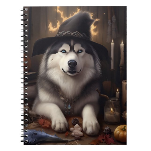 Caderno Espiral Alaskan Malamute Pumpkins Halloween Scary (Frente)