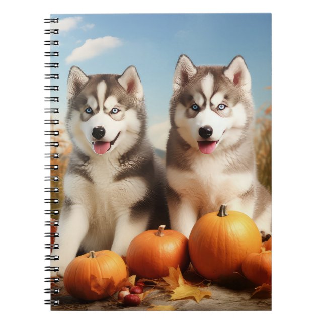 Caderno Espiral Alaskan Malamute Puppy Autumn Delight Pumpkin (Frente)