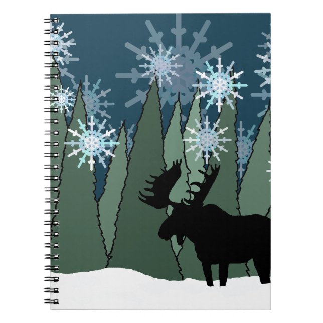 Caderno Espiral Alce na Floresta de Neve (Frente)