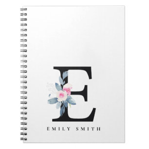 CADERNO ESPIRAL ALFABETES BLUES BLUES BLUH FLORAL NOME LETRA E