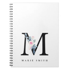 CADERNO ESPIRAL ALFABETES BLUES BLUES BLUH FLORAL NOME LETRA M