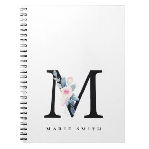 CADERNO ESPIRAL ALFABETES BLUES BLUES BLUH FLORAL NOME LETRA M