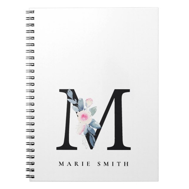 CADERNO ESPIRAL ALFABETES BLUES BLUES BLUH FLORAL NOME LETRA M (Frente)