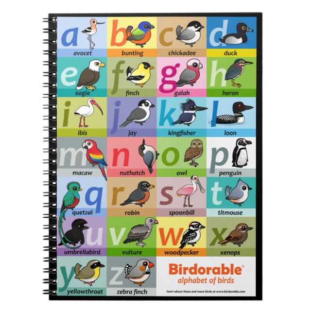 Caderno Espiral Alfabeto Birdorável de Aves (Frente)