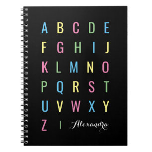 Caderno Espiral Alfabeto colorido no preto   personalizado