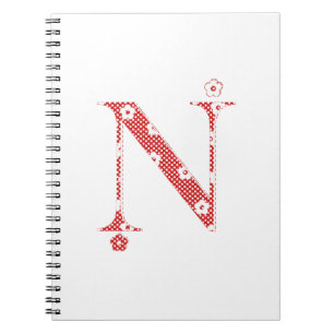 Caderno Espiral alfabeto floral N (vermelho e pontos)