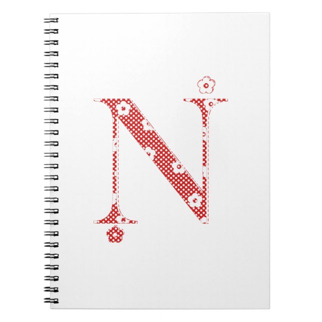 Caderno Espiral alfabeto floral N (vermelho e pontos) (Frente)