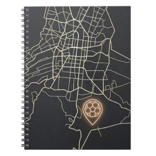 Caderno Espiral Alfinete de Mapa de Futebol Minimalista em Linha d
