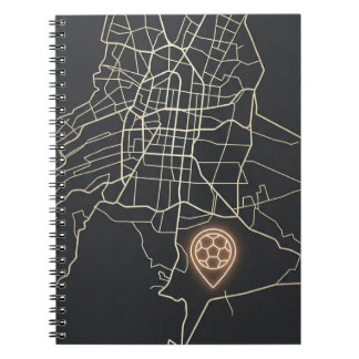 Caderno Espiral Alfinete de Mapa de Futebol Minimalista em Linha d