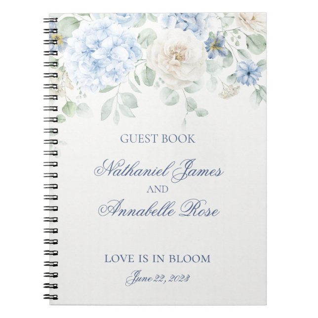 Caderno Espiral Algo Blue Floral Hydrangea Weding Book (Frente)