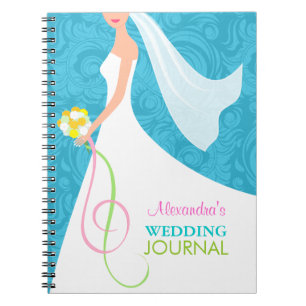 Caderno Espiral Algo Diário azul do planejador do casamento tema