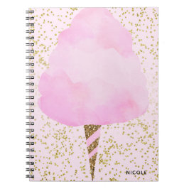 Caderno Espiral Algodão Doce Rosa & Confete Dourado Brilho de Garo