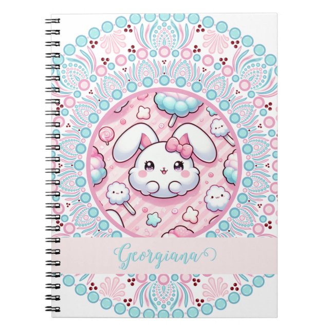 Caderno Espiral Algodão Personalizado Candy Kawaii Bunny Dot Manda (Frente)