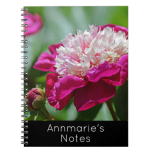 Caderno Espiral Algodão Rosa Horário de Peony Garden Flor com Text