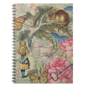 Caderno Espiral Alice Gato de Cheshire Jardim da Árvore do País da