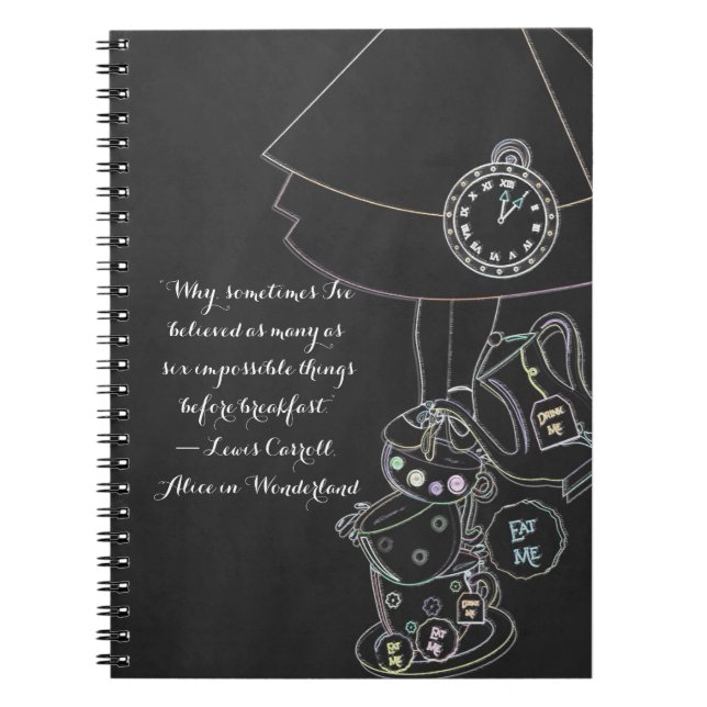 Caderno Espiral Alice in Wonderland Tea Party Chalkboard Whimsical (Frente)