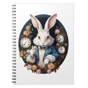 Caderno Espiral Alice no Coelho Branco em Relógios e rosas