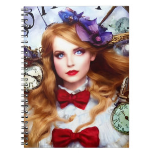 Caderno Espiral Alice Time Mantém a Movimentação da Arte Gerada AI