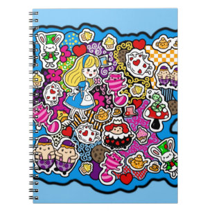 Caderno Espiral Alice Wonderland Mad Hatter Cat Doodle Art de Leah