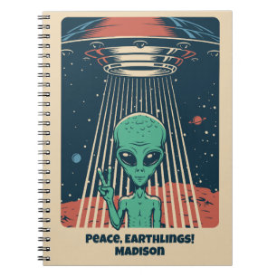 Caderno Espiral Alienígena de OVNI de Texto Personalizado