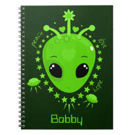 Caderno Espiral Alienígena Fofo Paz Esperança Amor Kawaii
